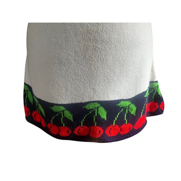 Vintage 70s Hampton Court White Red Cherry Micro Mini Tennis Knit Dress Small - Picture 3 of 6